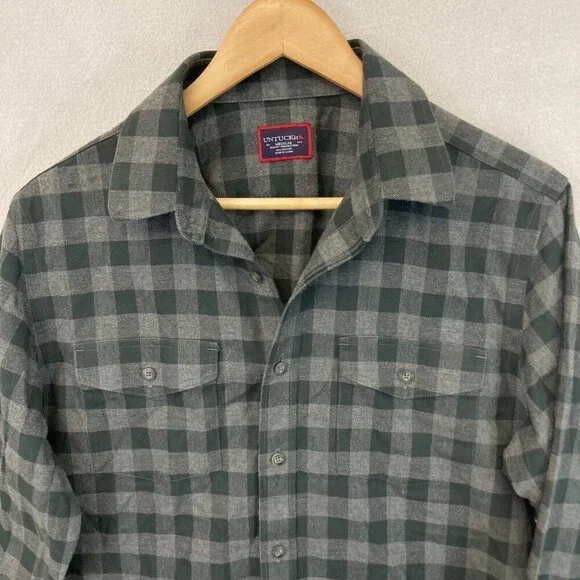 Untuckit Flannel Button Up Shirt Mens Medium Green Plaid Vigouroux Wrinkle Free - Picture 7 of 15